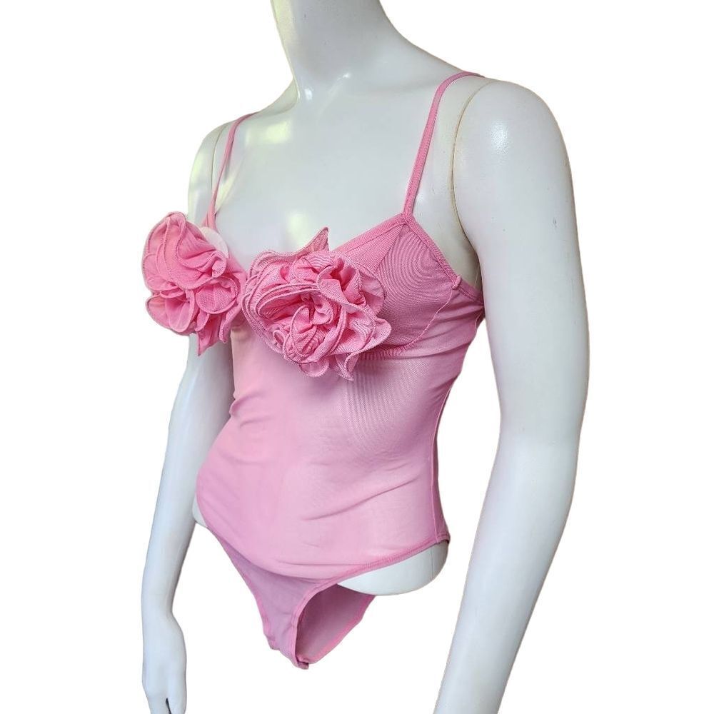 Shein Pink Mesh Flower Cups Bodysuit (S)